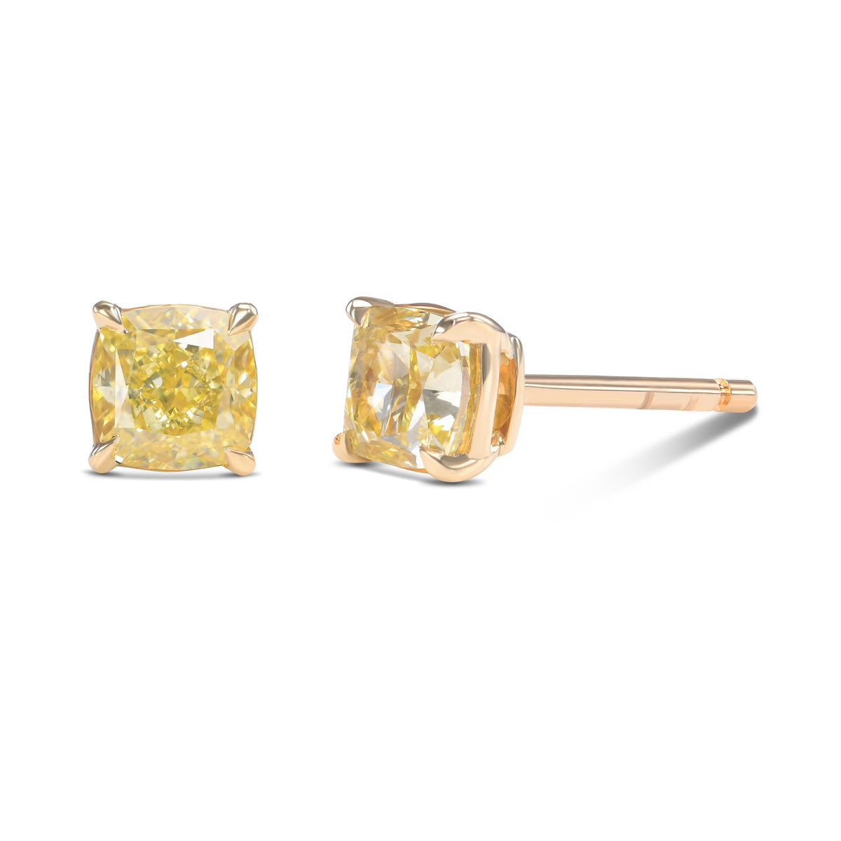 Fancy Intense Yellow Cushion Diamond Stud Earrings