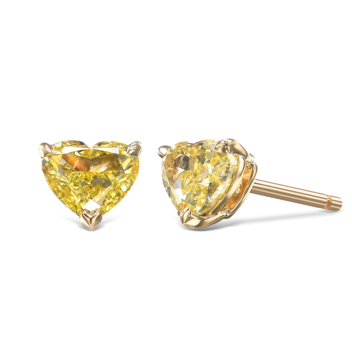 Fancy Intense Yellow Heart Diamond Stud Earrings