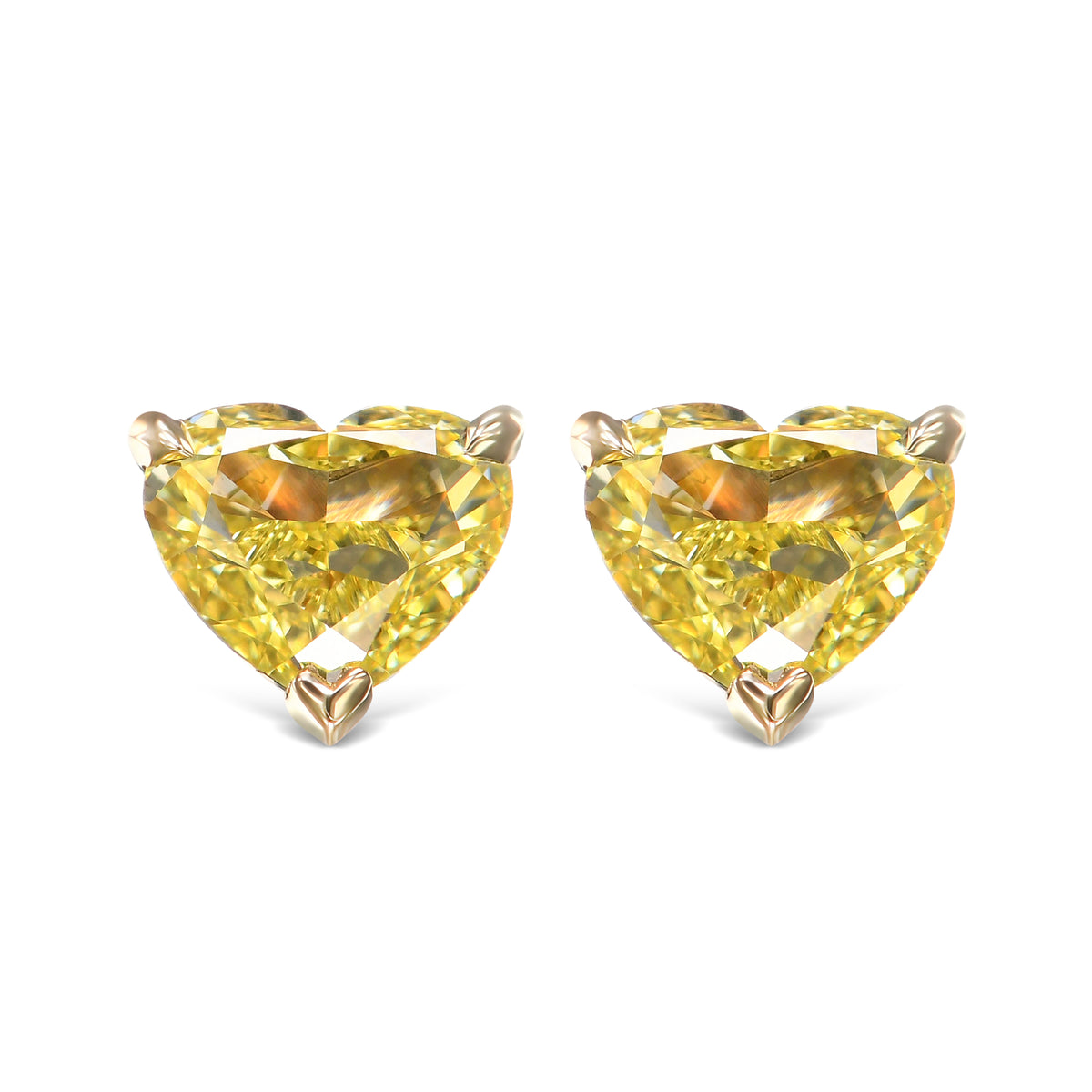 Fancy Intense Yellow Heart Diamond Stud Earrings