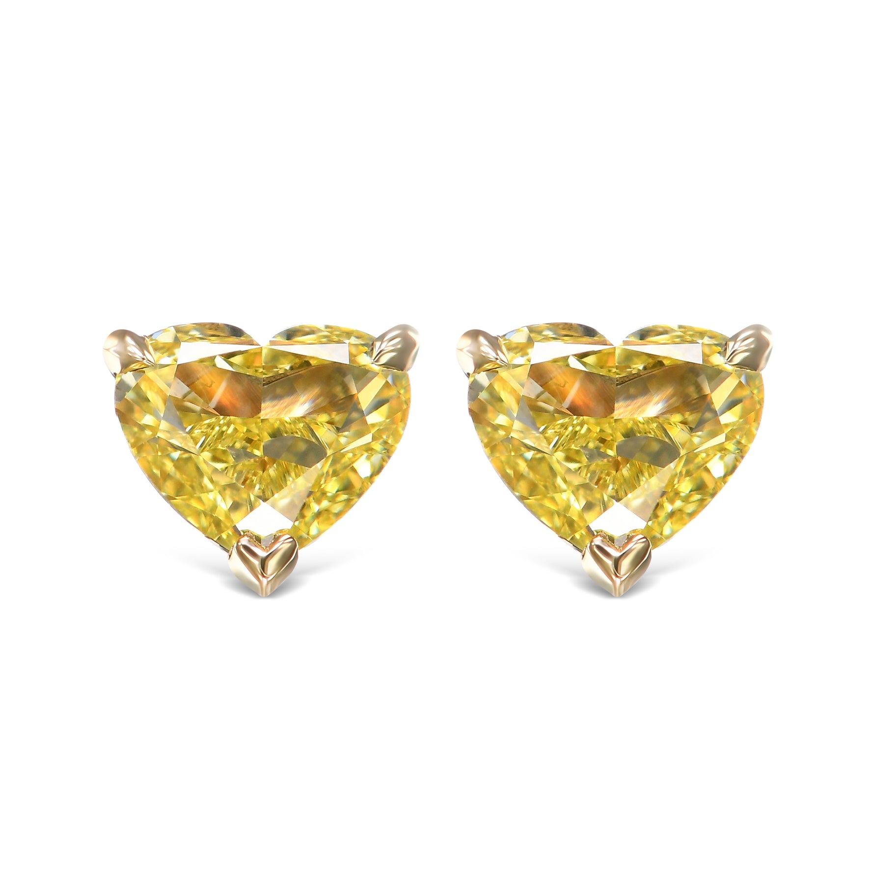 Fancy Intense Yellow Heart Diamond Stud Earrings