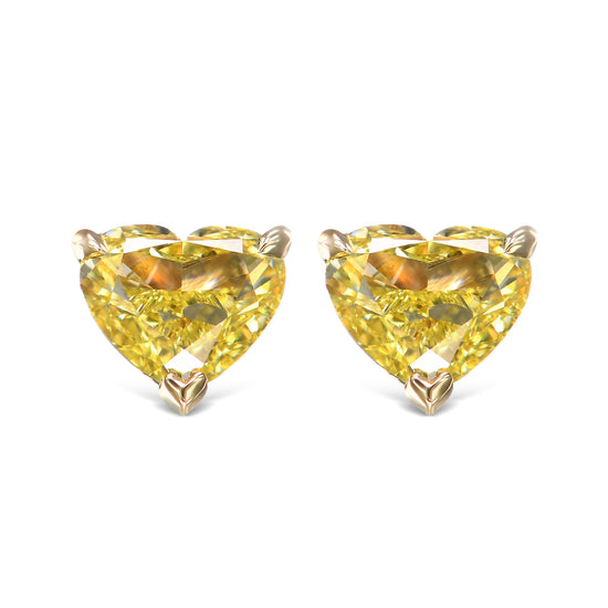 Fancy Intense Yellow Heart Diamond Stud Earrings