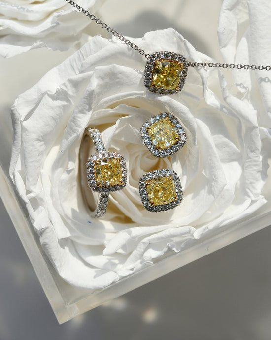 Fancy Light Yellow Cushion Halo Earrings