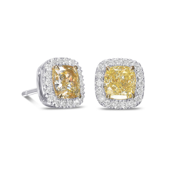 Fancy Light Yellow Cushion Halo Earrings
