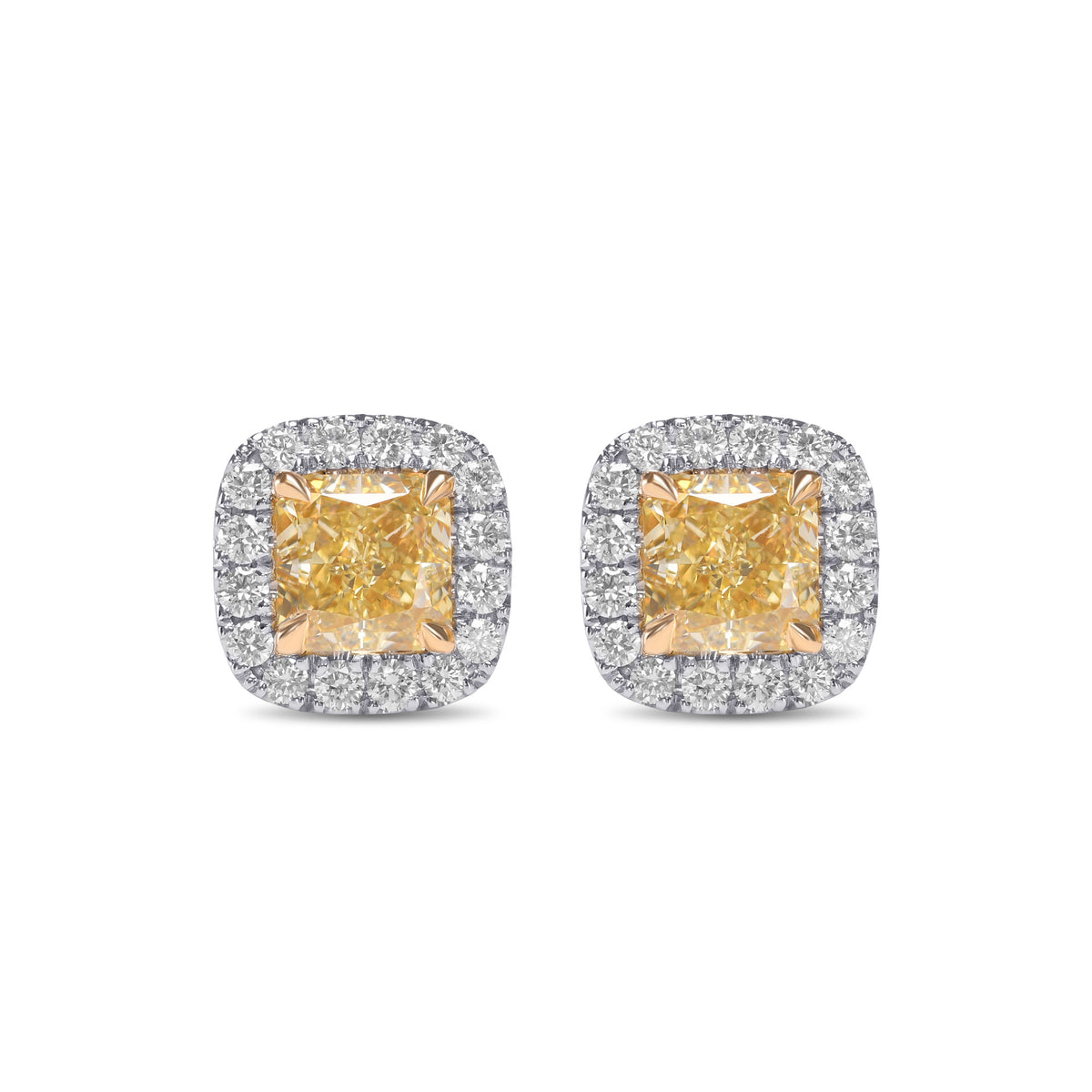 Fancy Yellow Radiant Diamond Halo Earrings