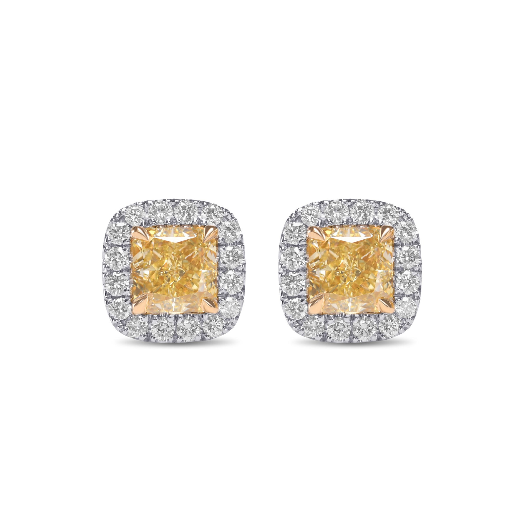 Fancy Yellow Radiant Diamond Halo Earrings