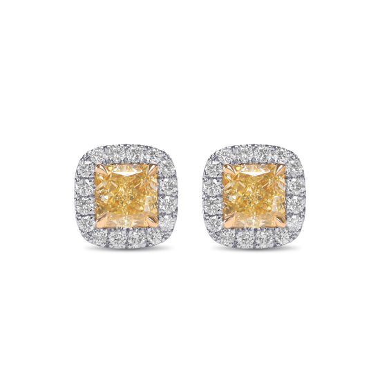 Fancy Yellow Radiant Diamond Halo Earrings
