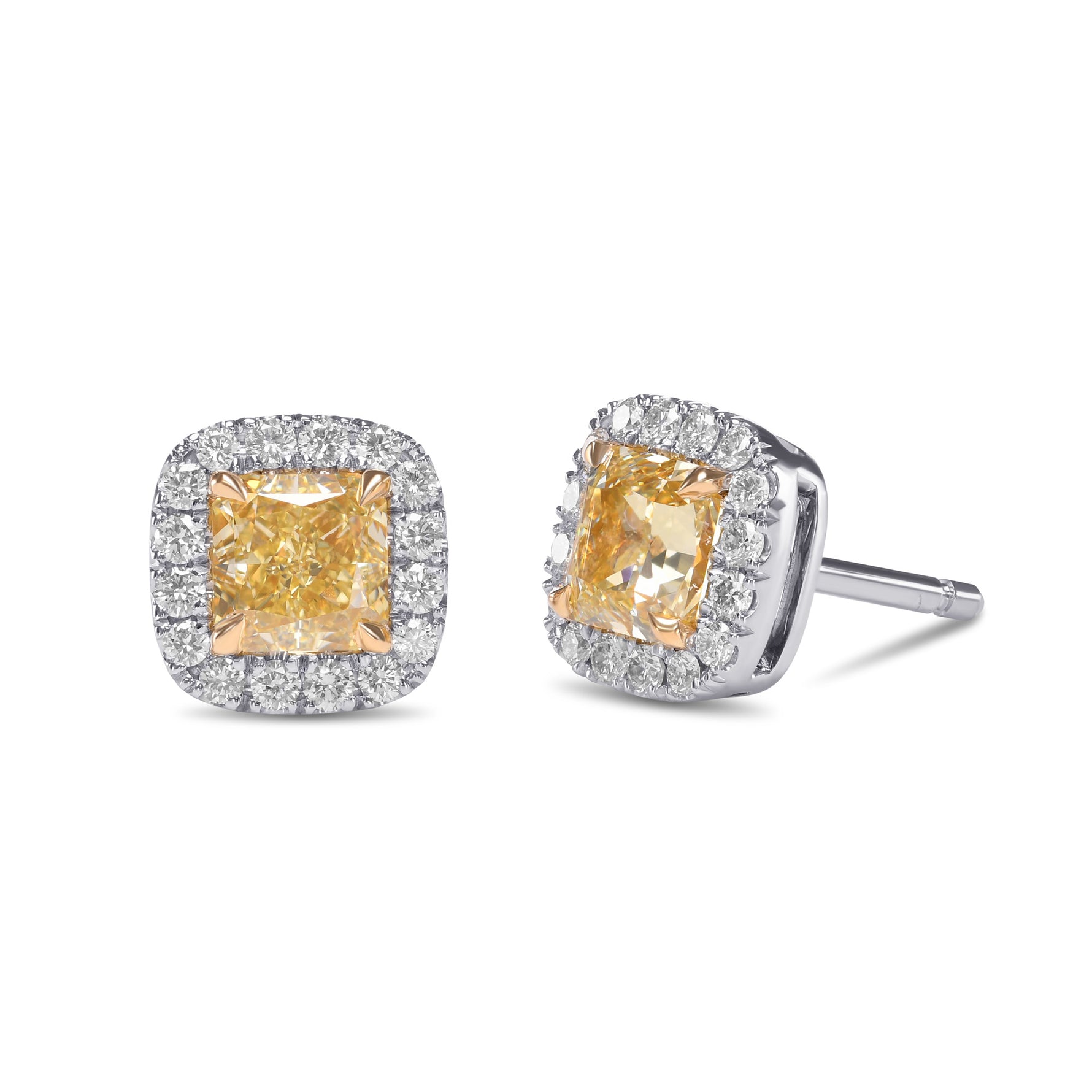 Fancy Yellow Radiant Diamond Halo Earrings
