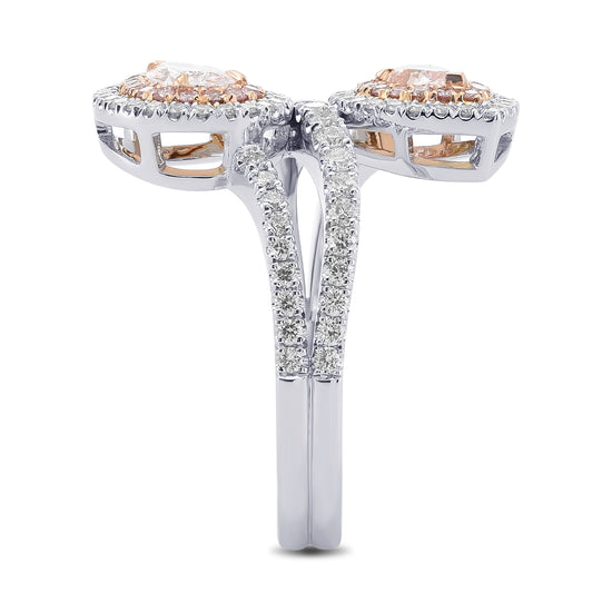 Pink Pear Double Halo Crossover Diamond Ring