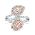 Pink Pear Double Halo Crossover Diamond Ring