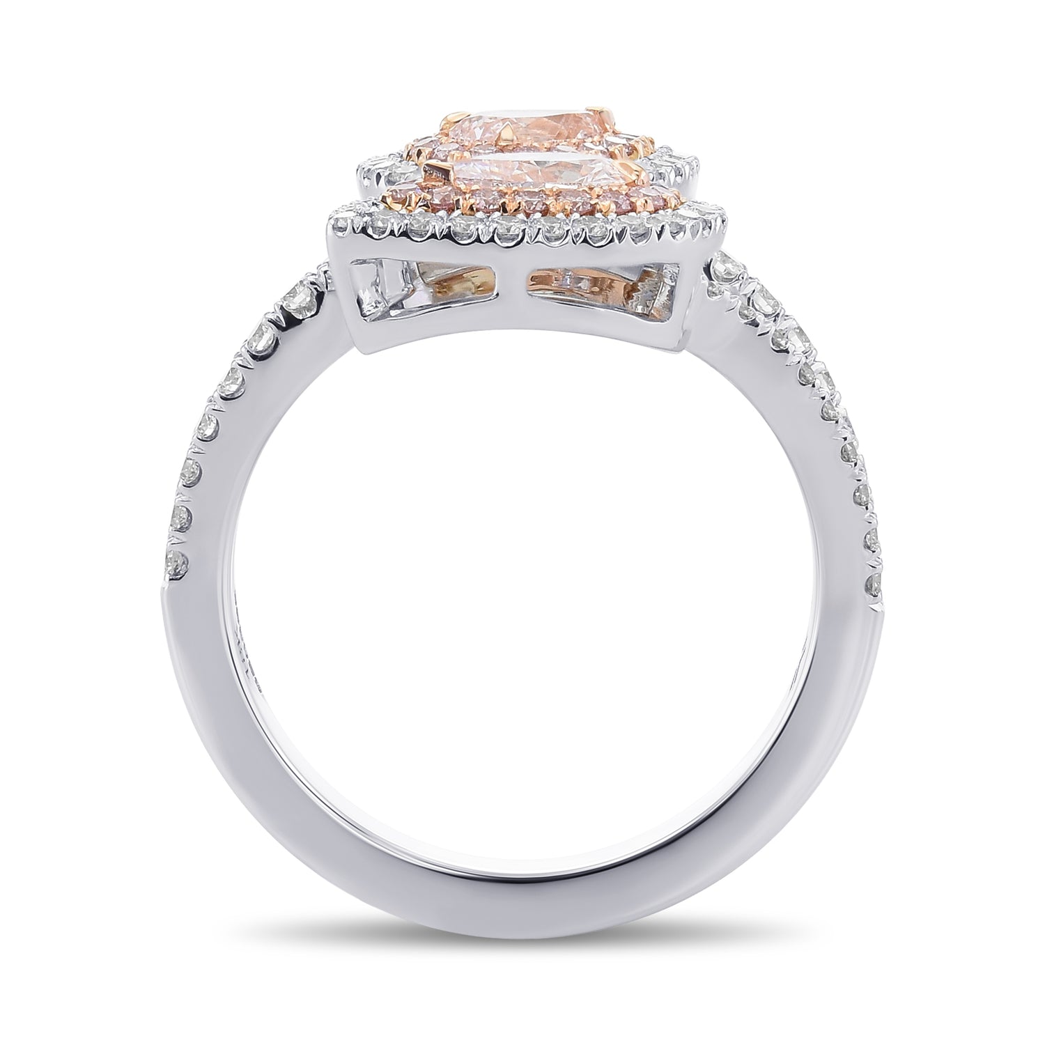 Pink Pear Double Halo Crossover Diamond Ring