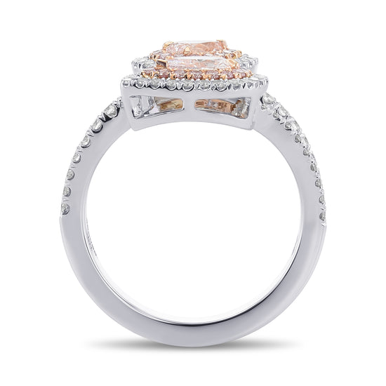 Pink Pear Double Halo Crossover Diamond Ring
