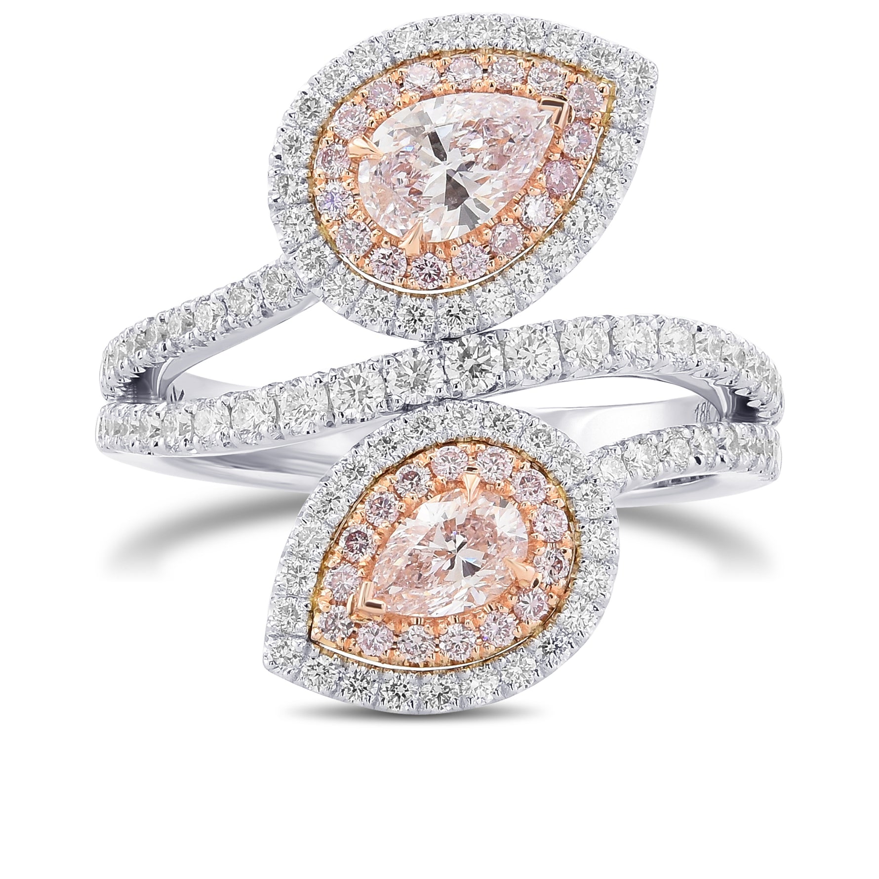 Pink Pear Double Halo Crossover Diamond Ring
