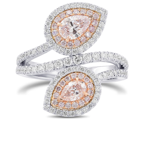Pink Pear Double Halo Crossover Diamond Ring