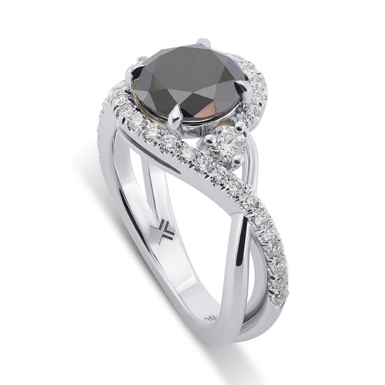 Fancy Black Round Diamond Three Stone Ring
