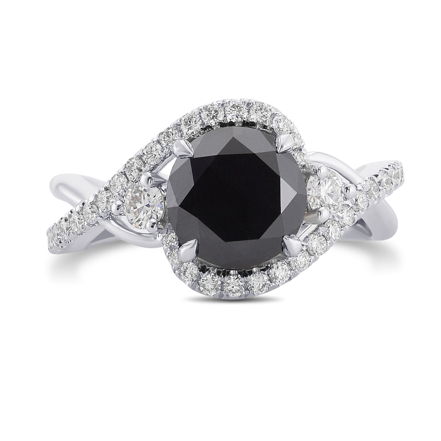Fancy Black Round Diamond Three Stone Ring