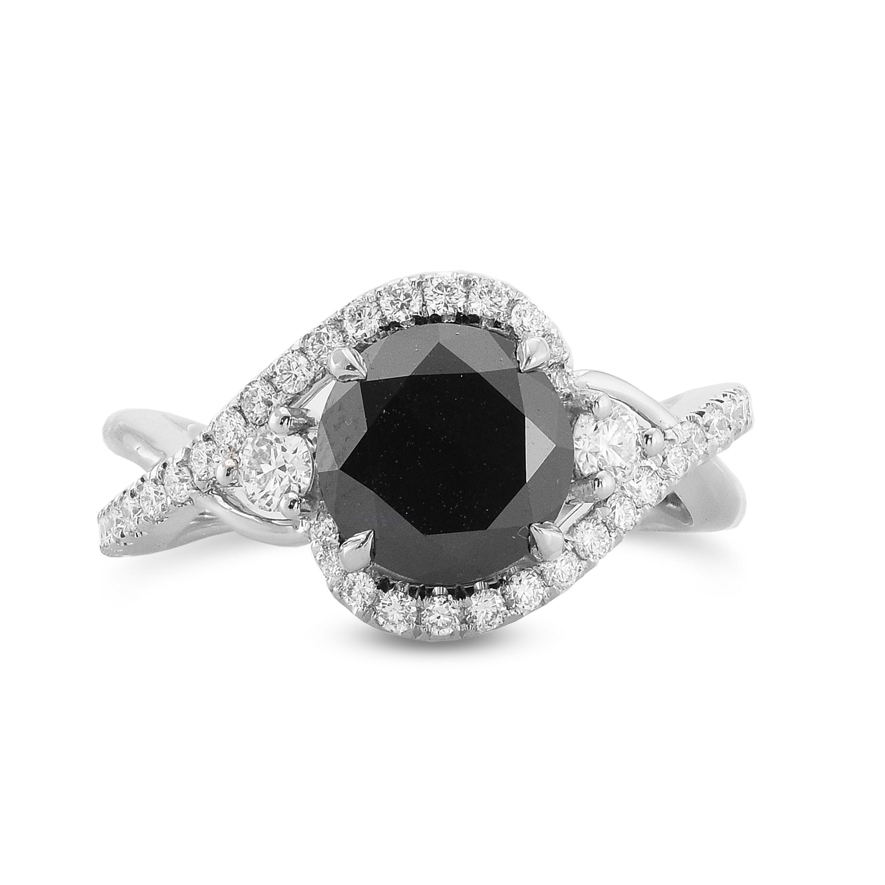 Fancy Black Round Diamond Three Stone Ring