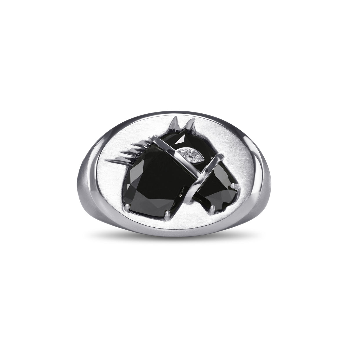 Fancy Black Horse Motif Diamond Men's Ring