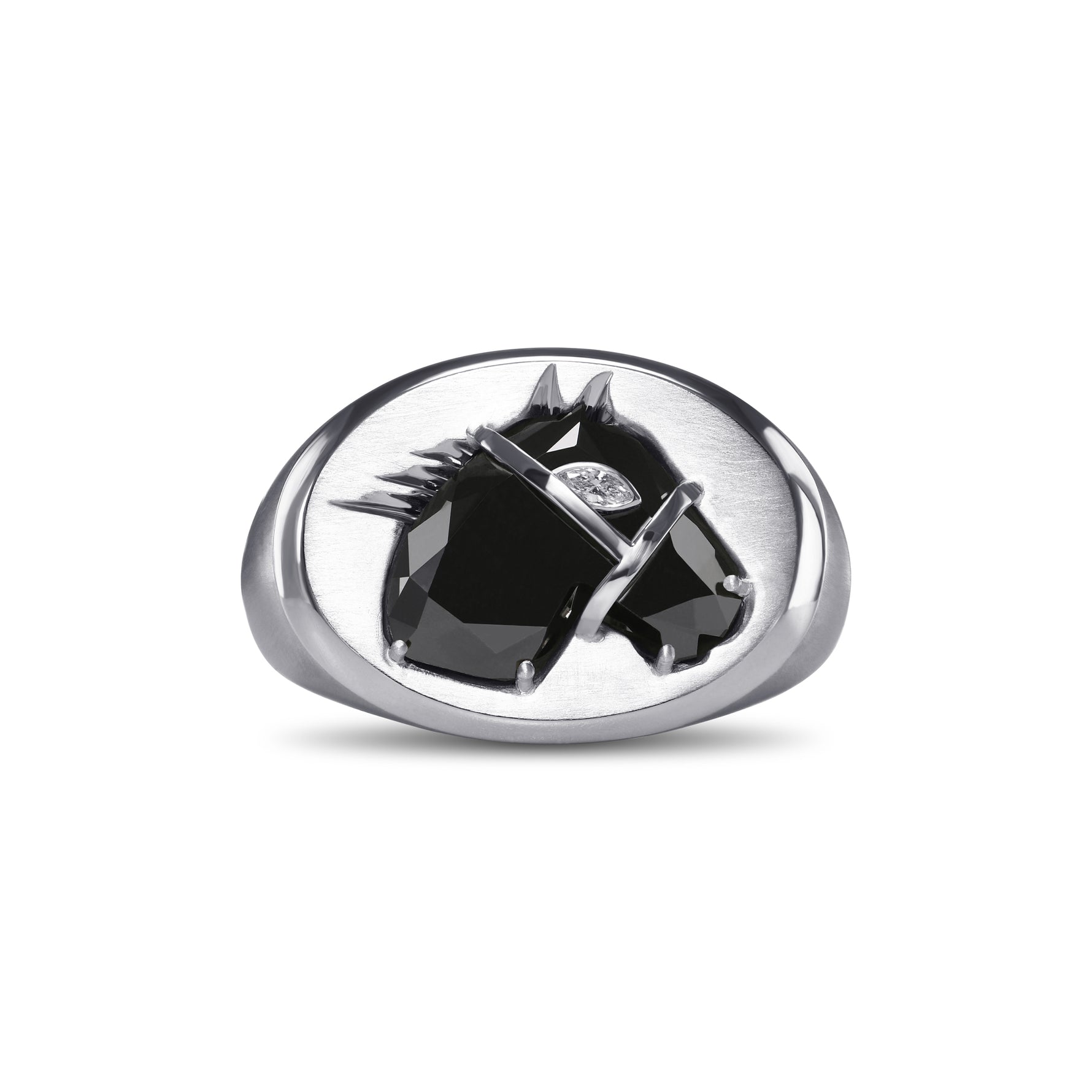  Fancy Black Horse Motif Diamond Men's Ring