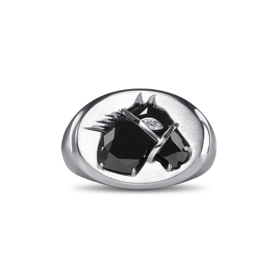  Fancy Black Horse Motif Diamond Men's Ring