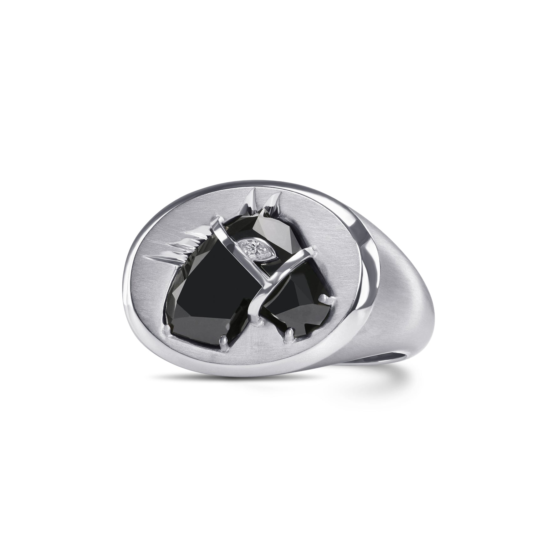  Fancy Black Horse Motif Diamond Men's Ring