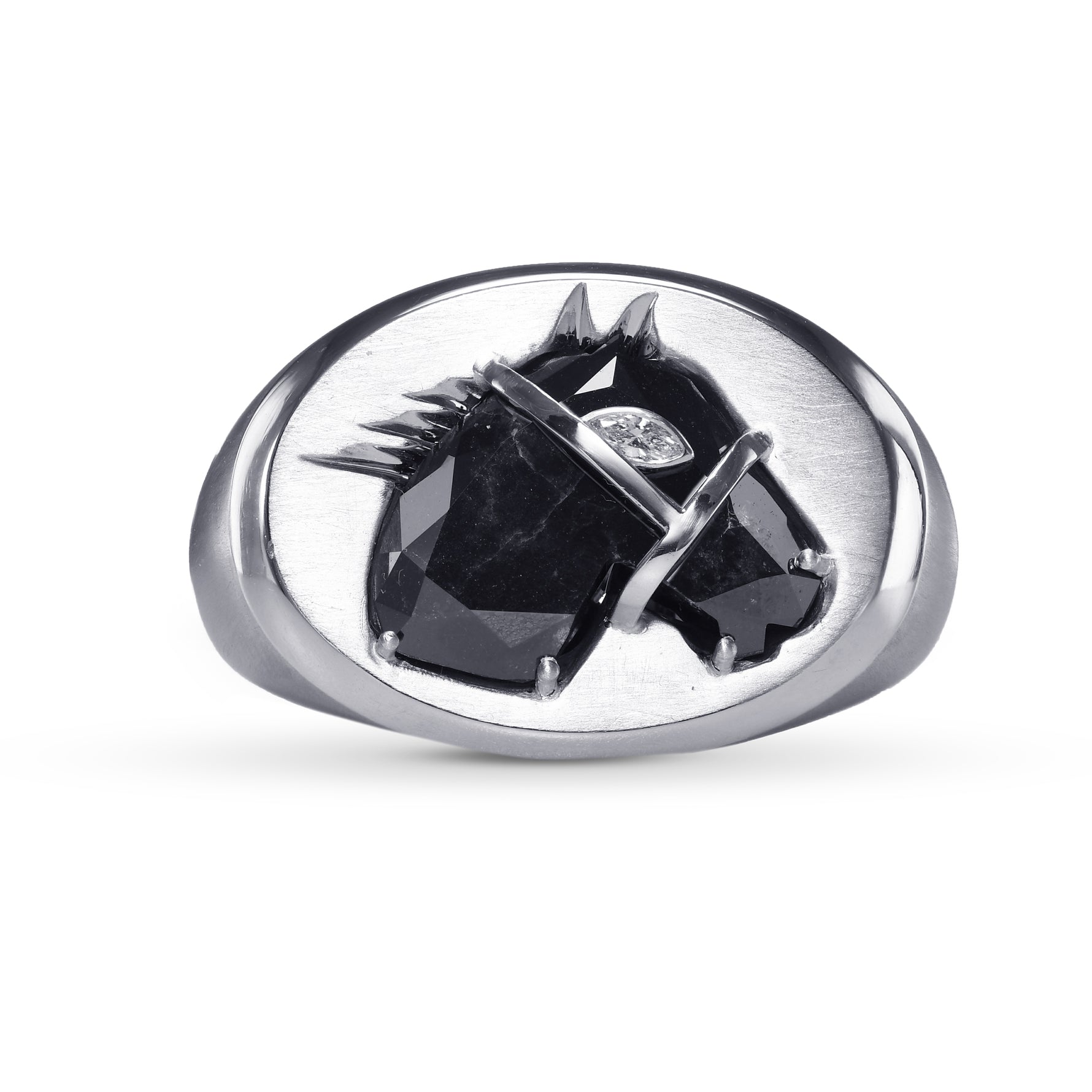  Fancy Black Horse Motif Diamond Men's Ring