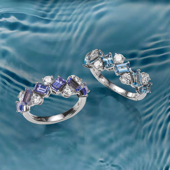 Aquamarine and Diamond Band Ring