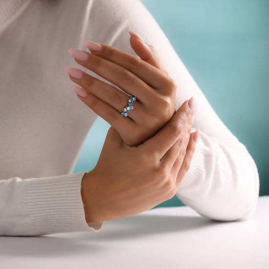 Aquamarine and Diamond Band Ring