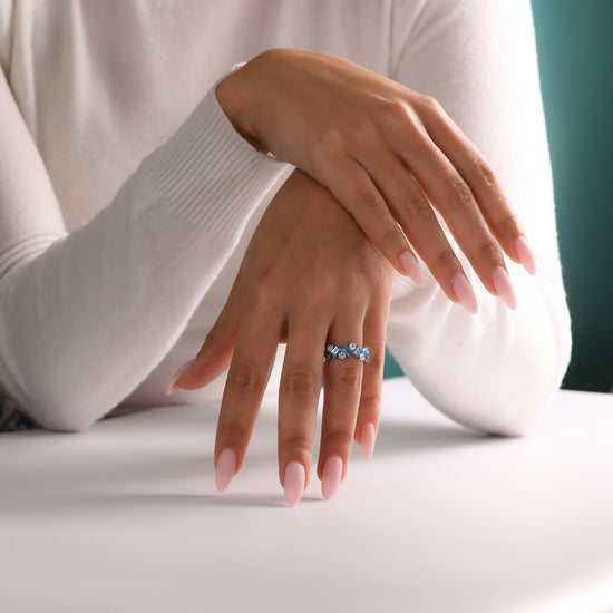 Aquamarine and Diamond Band Ring