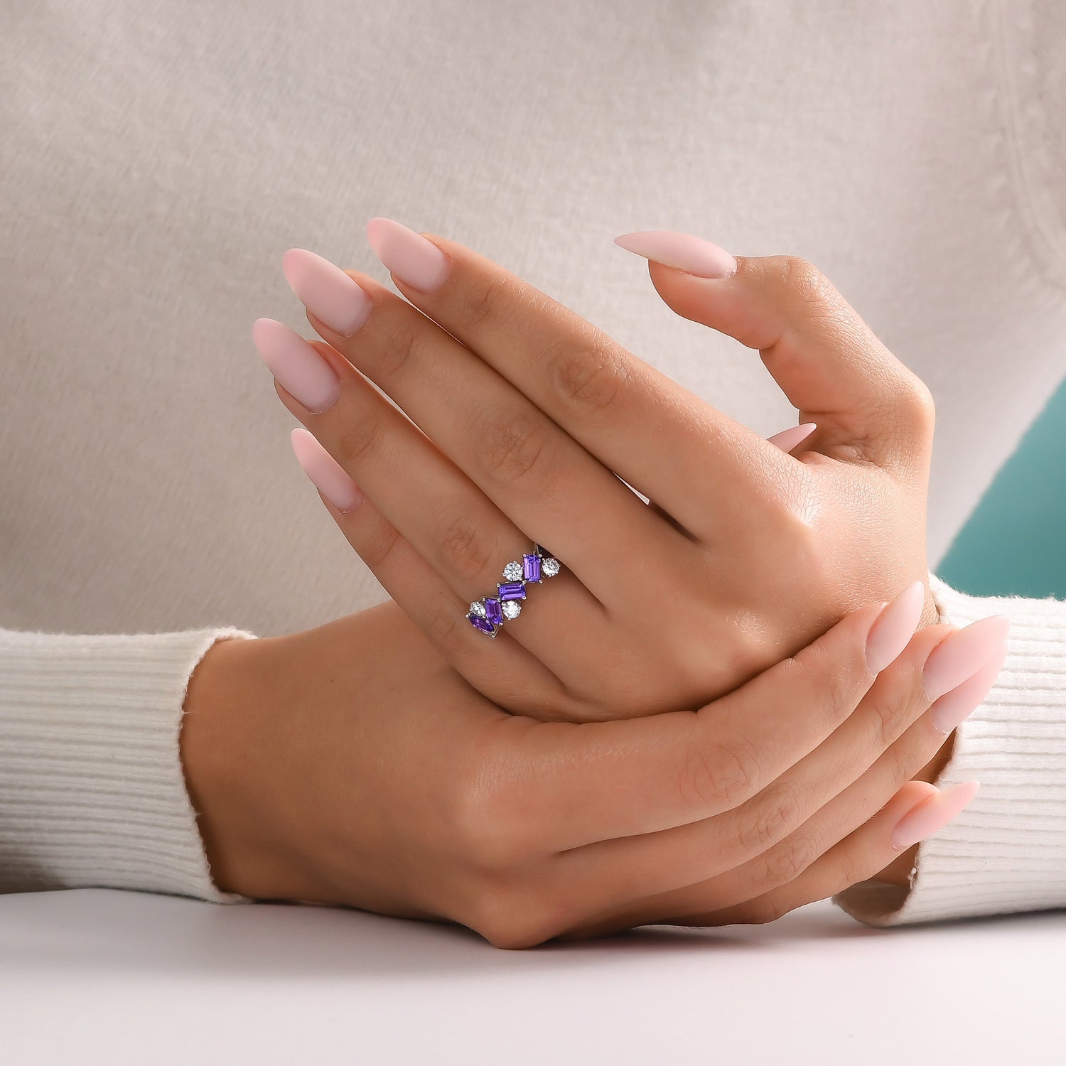 Tanzanite and Diamond Band Ring