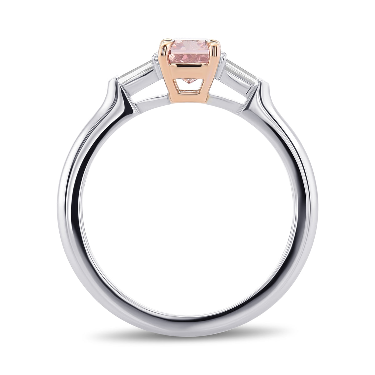 Fancy Orangy Pink Radiant Diamond Three-stone Ring