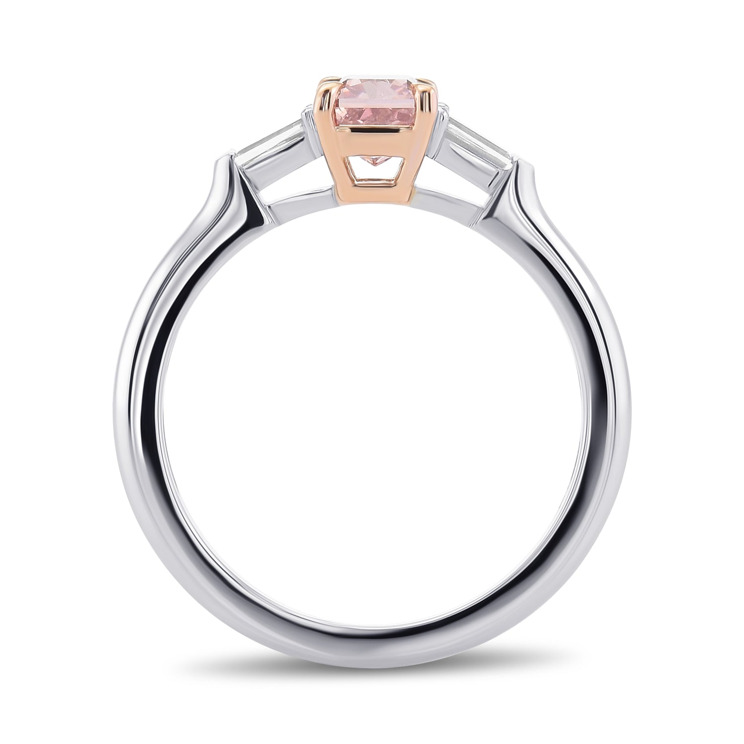 Fancy Orangy Pink Radiant Diamond Three-stone Ring