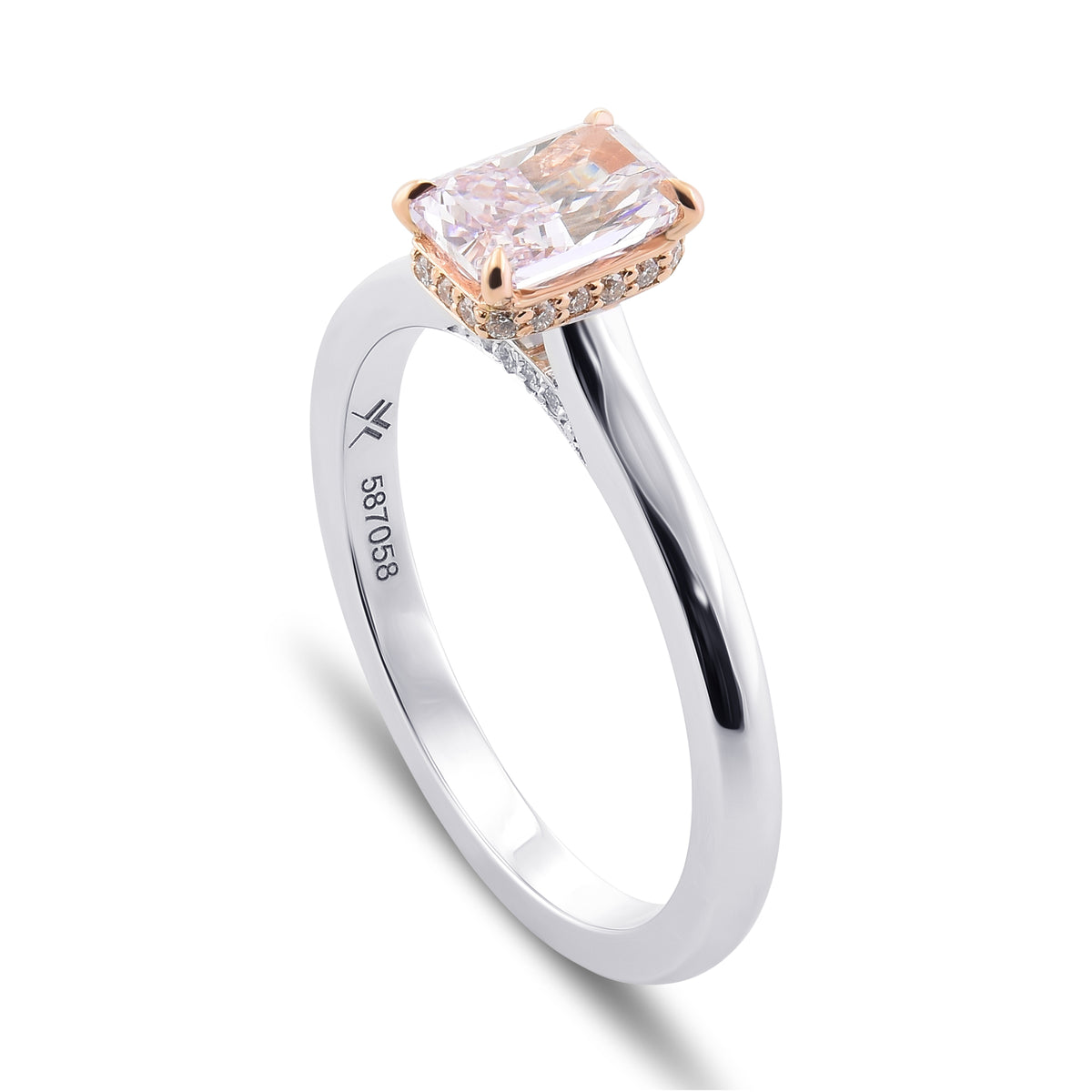  Fancy Purple Pink Radiant Diamond Halo Ring