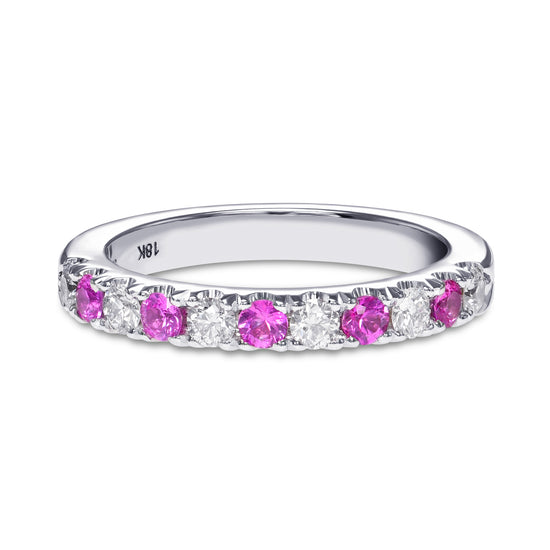 Pinker Saphir und Diamant, runder Brillantschliff, Ehering