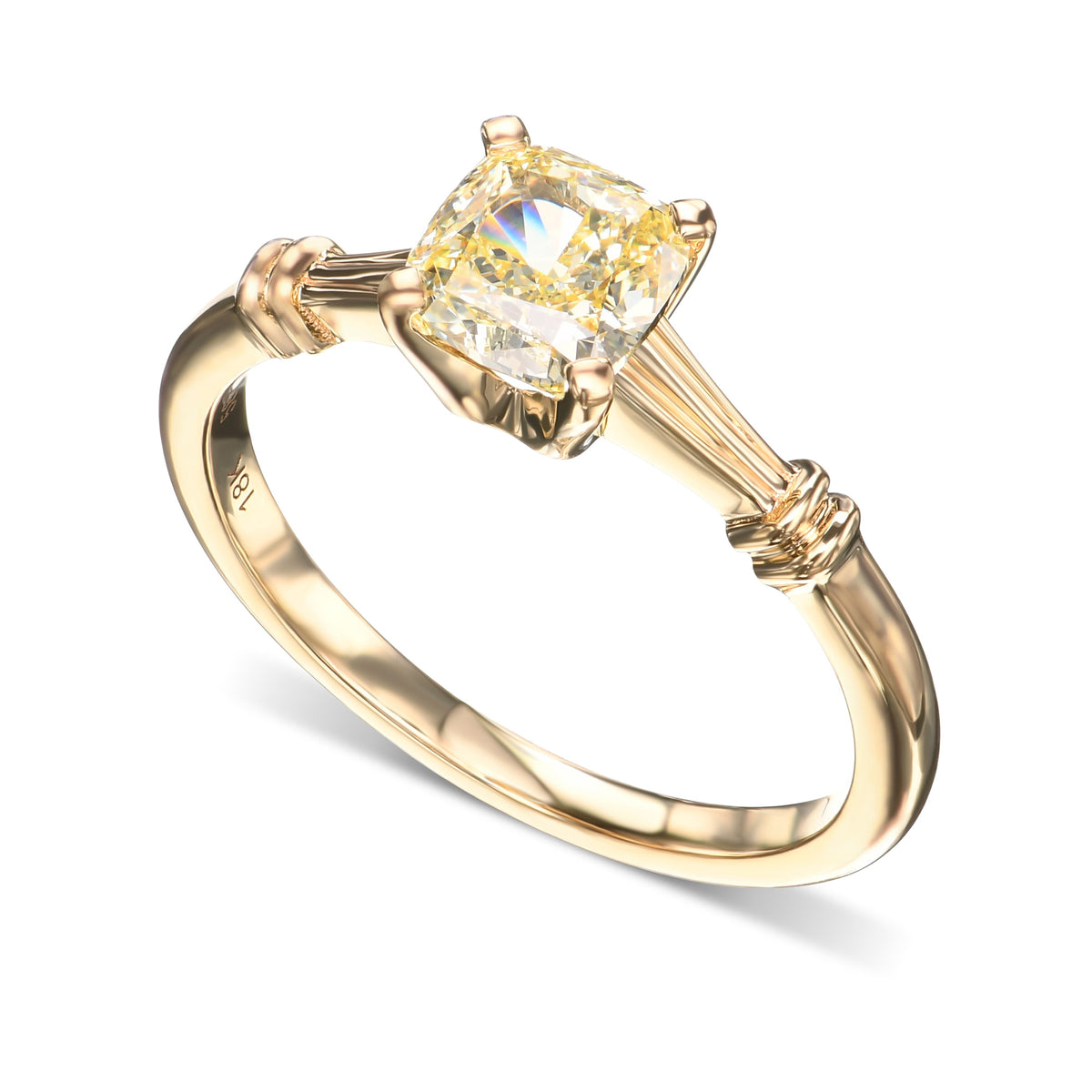 Fancy Light Yellow Cushion Diamond Solitaire Ring