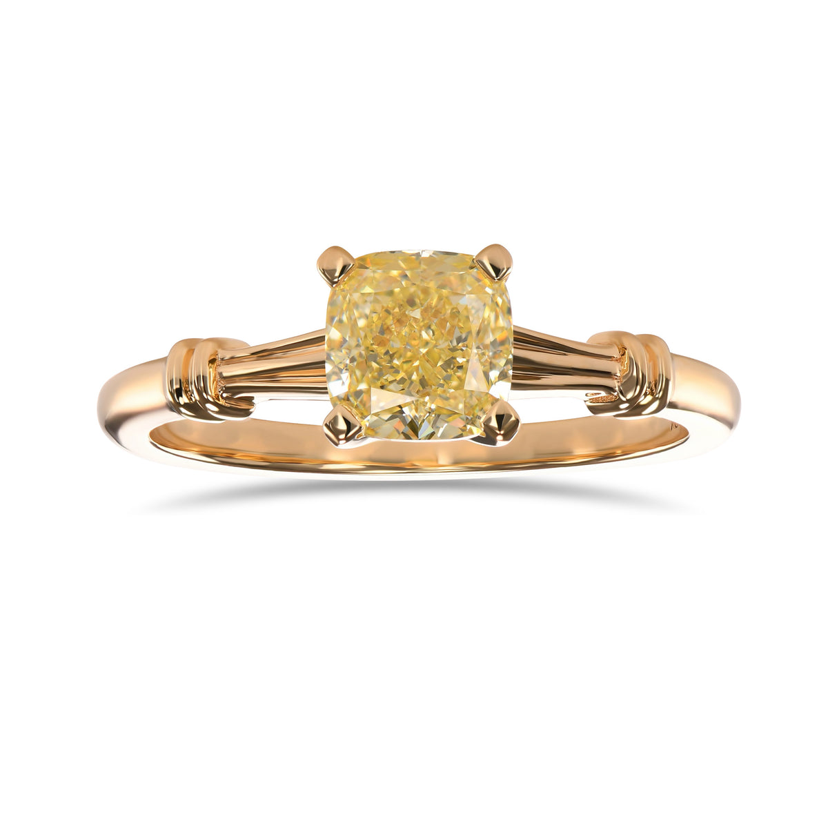 Fancy Light Yellow Cushion Diamond Solitaire Ring