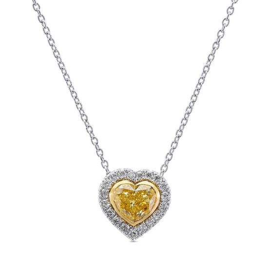 Fancy Intense Yellow Heart Diamond Halo Pendant