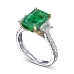 Muzo Emerald and Diamond Three Stone Side Stone Ring