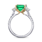 Muzo Emerald and Diamond Three Stone Side Stone Ring