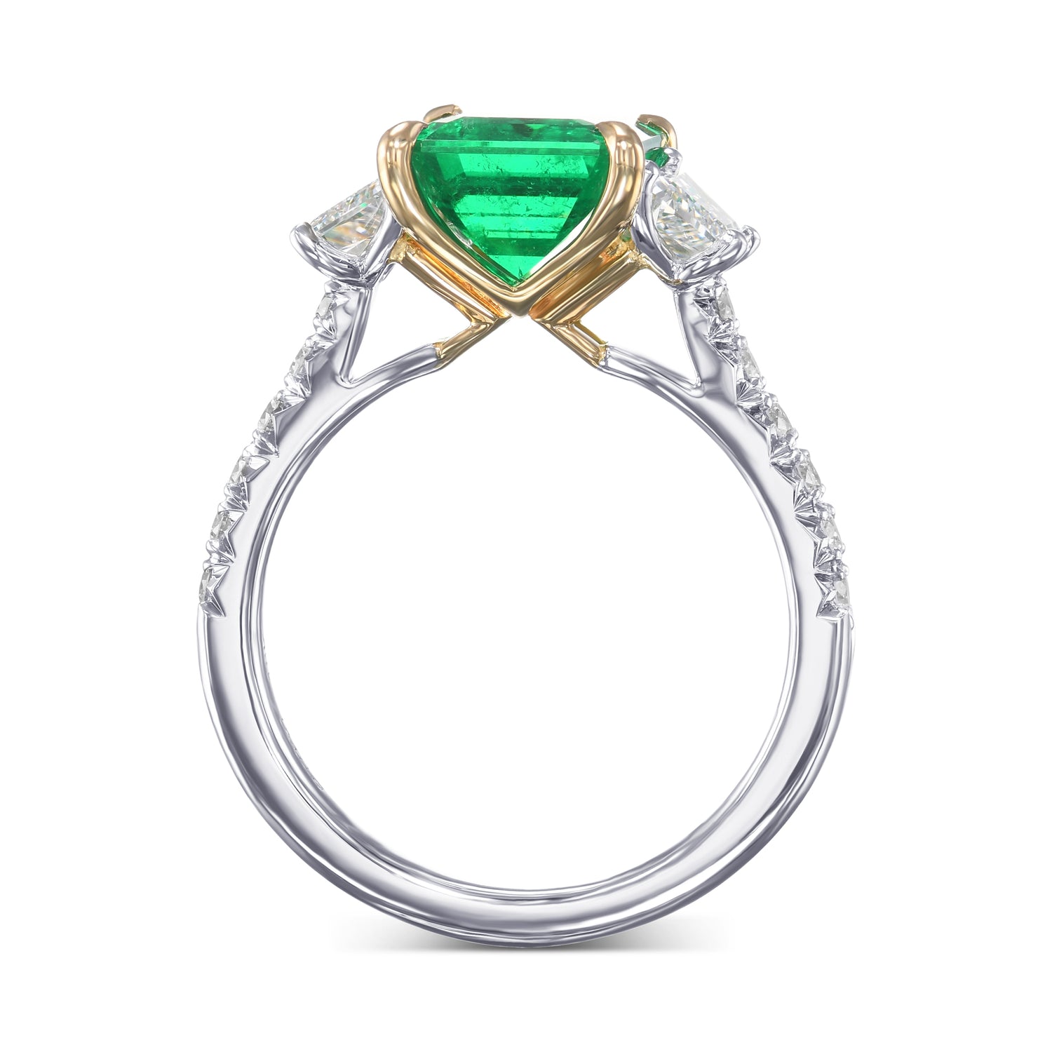 Muzo Emerald and Diamond Three Stone Side Stone Ring