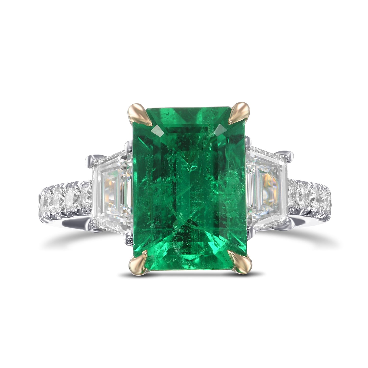 Muzo Emerald and Diamond Three Stone Side Stone Ring