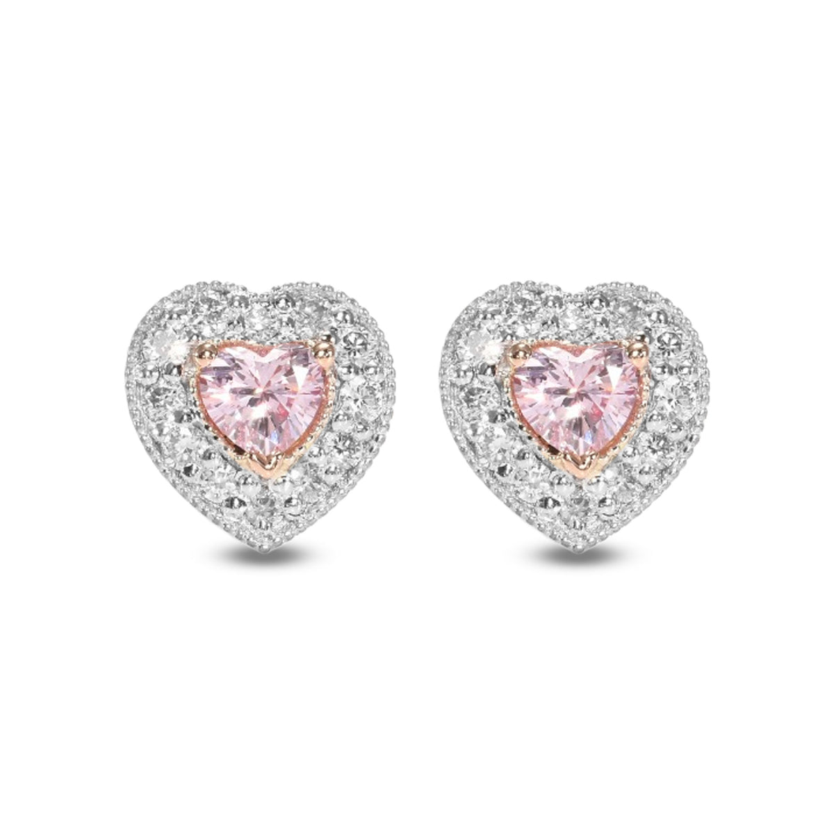Fancy Pink & Fancy Light Pink Heart Diamond Halo Earrings