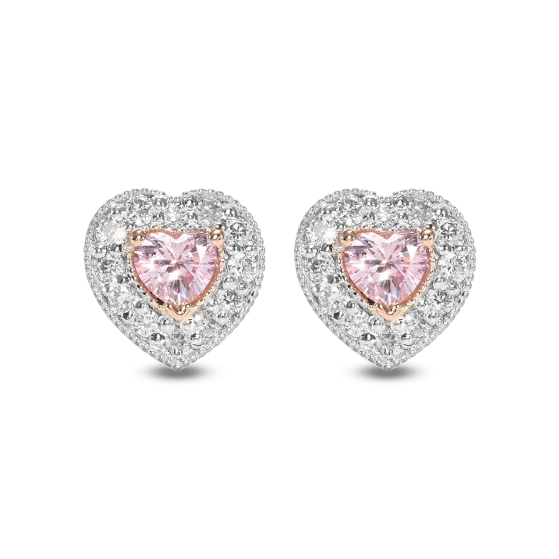 Fancy Pink & Fancy Light Pink Heart Diamond Halo Earrings