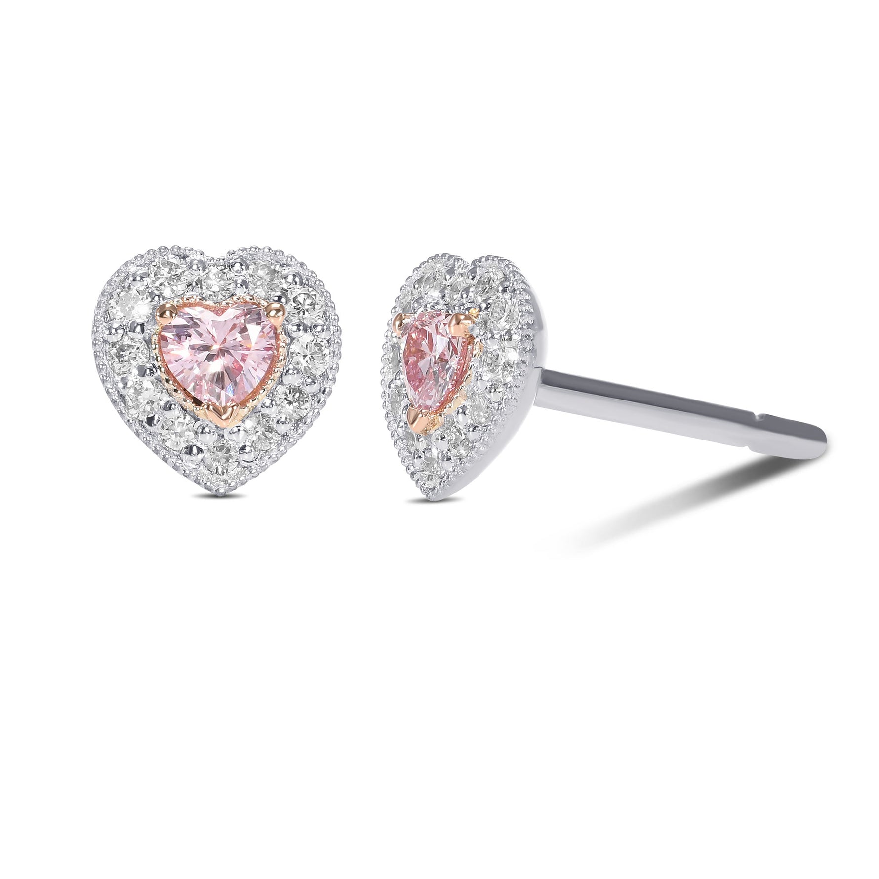 Fancy Pink & Fancy Light Pink Heart Diamond Halo Earrings
