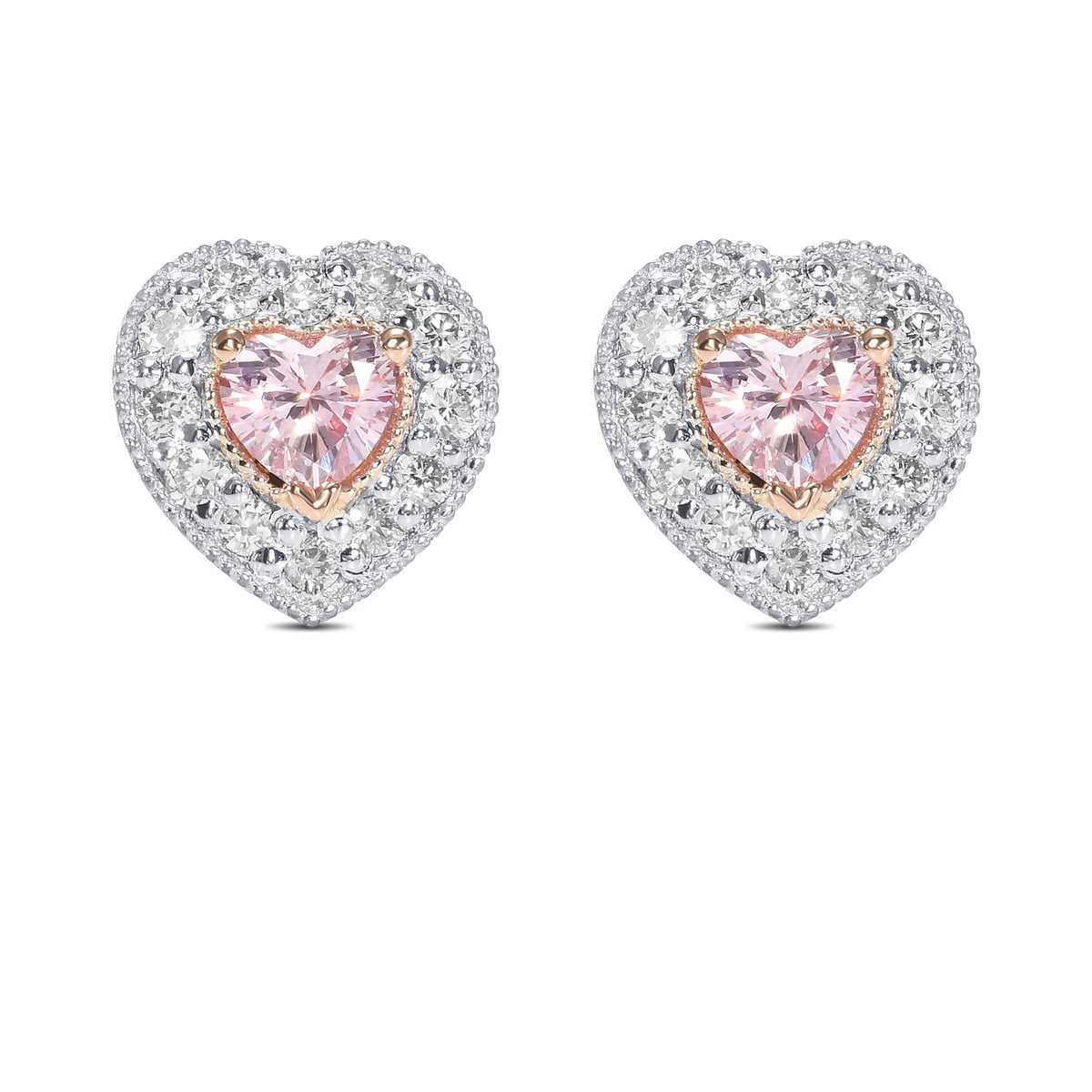 Fancy Pink & Fancy Light Pink Heart Diamond Halo Earrings