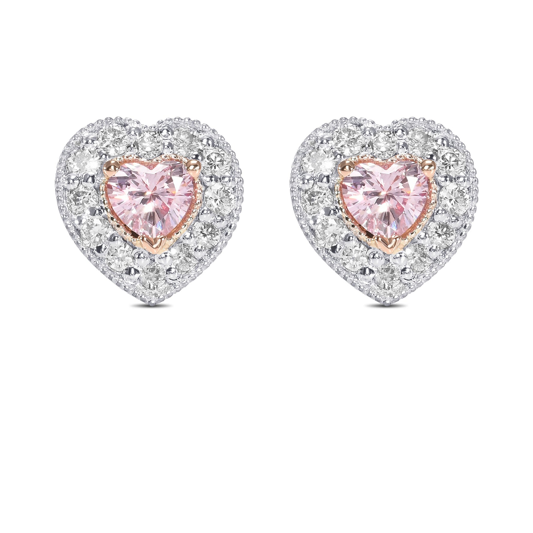 Fancy Pink & Fancy Light Pink Heart Diamond Halo Earrings