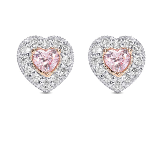 Fancy Pink & Fancy Light Pink Heart Diamond Halo Earrings