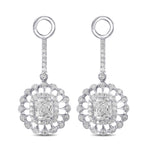 Radiant Diamond Floral Filigree Drop Halo Earrings