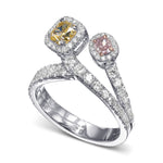 Fancy Pink Oval & Fancy Yellow Radiant Two-stone Diamond Ring