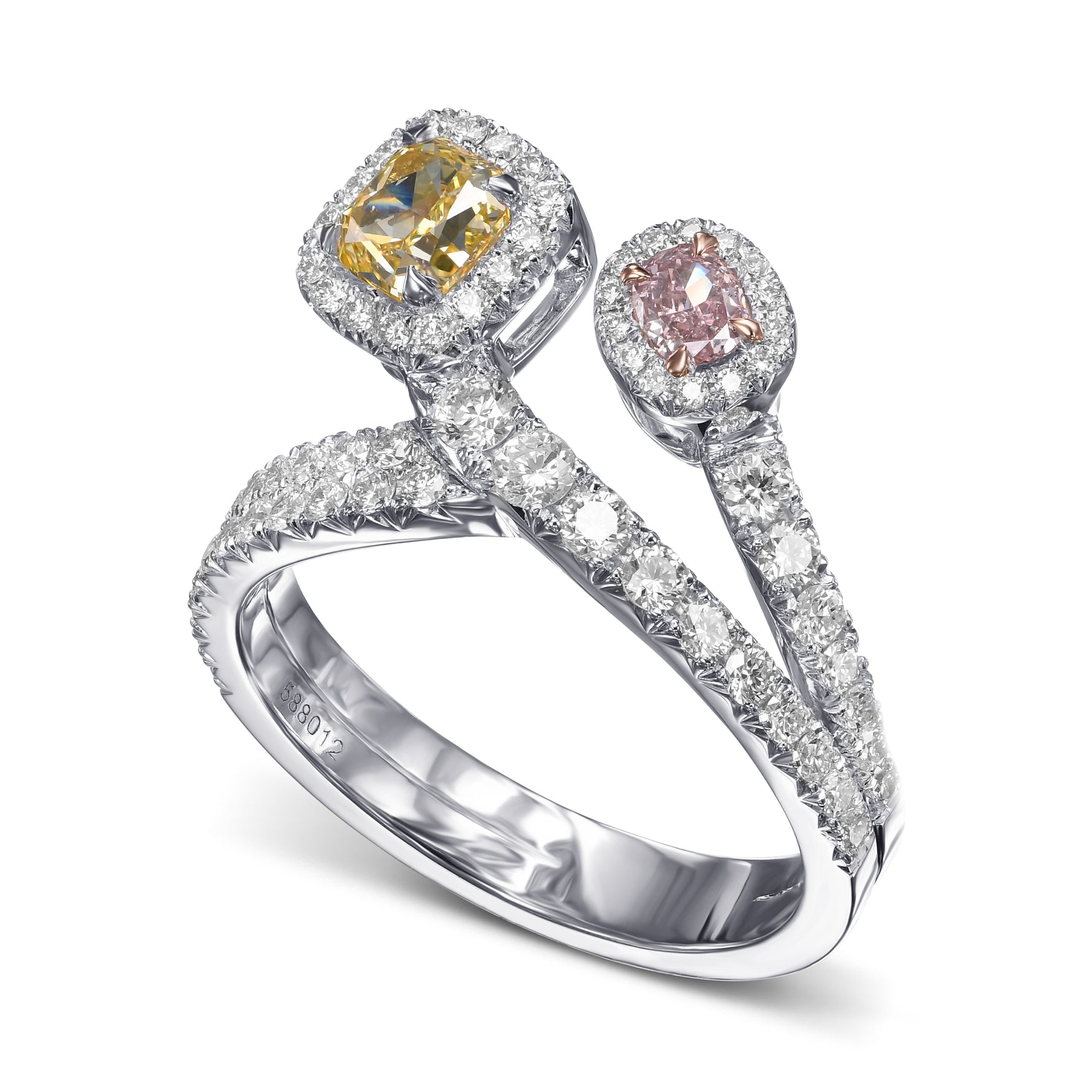 Fancy Pink Oval & Fancy Yellow Radiant Two-stone Diamond Ring