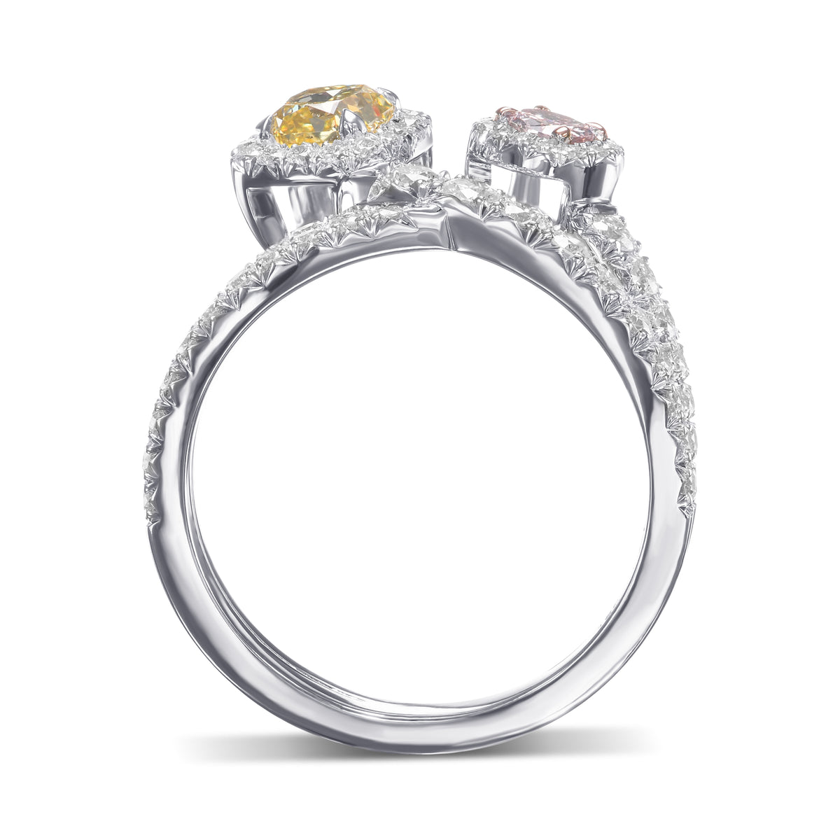 Fancy Pink Oval & Fancy Yellow Radiant Two-stone Diamond Ring